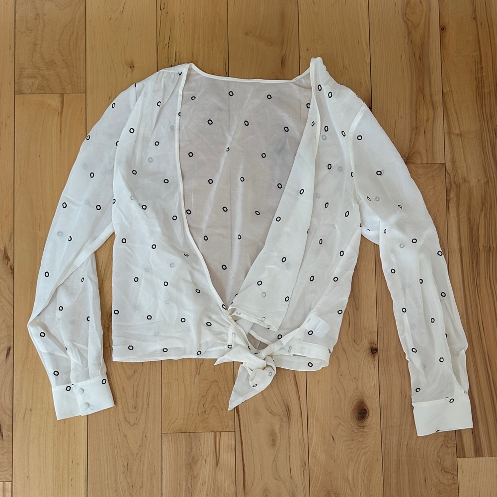 LOFT Sheer White Blouse with Black Dotted Pattern